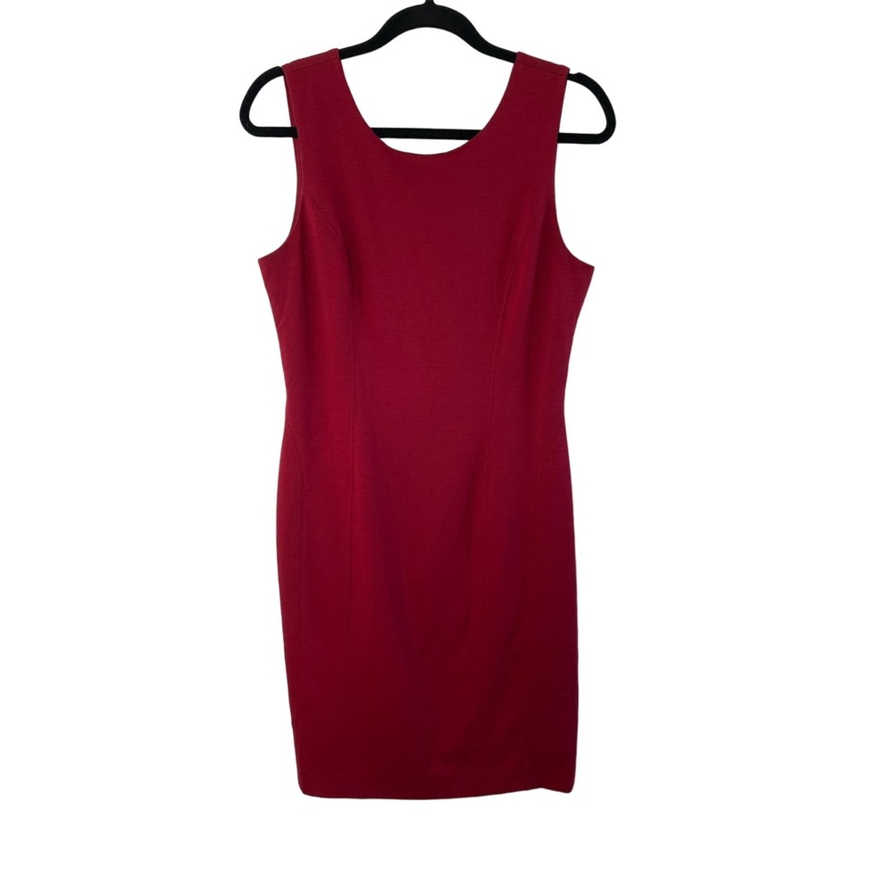 Banana Republic Sheath Dress V-Back Sleeveless‎ Cherry Red 8 Preppy Office Siren